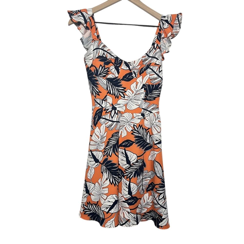 Moda Made In Italy Dress Women’s Size EU 36, US 4 Leaf Print Orange Blue Resort